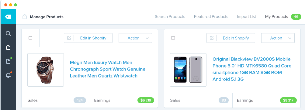 manage products - oberlo