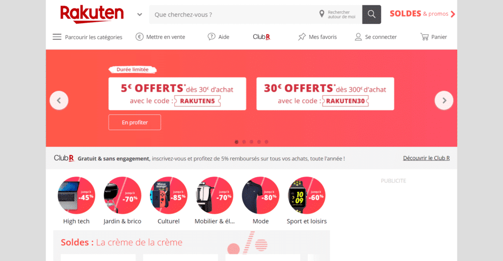 marketplace rakuten page accueil