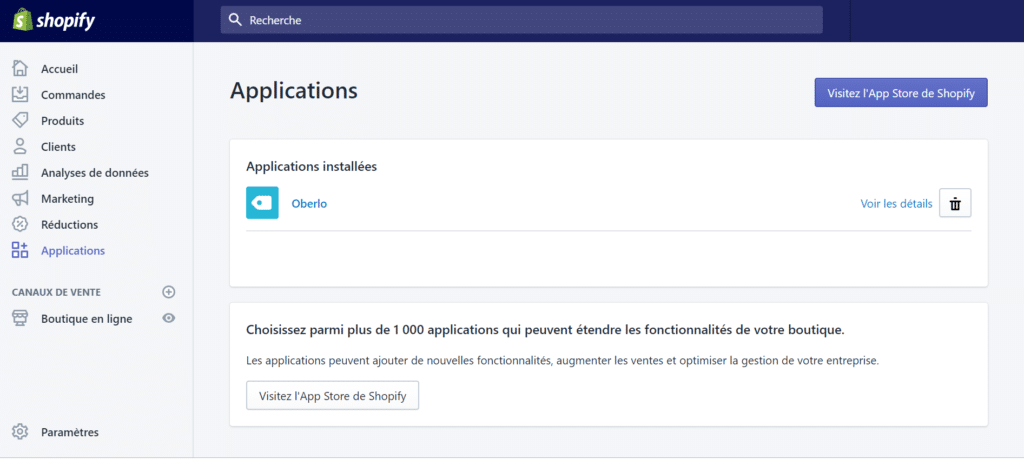 admin shopify - oberlo
