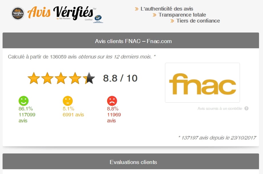 Avis Vérifiés sur la boutique en ligne de la FNAC