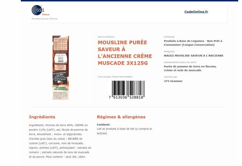 code online food gs1 france