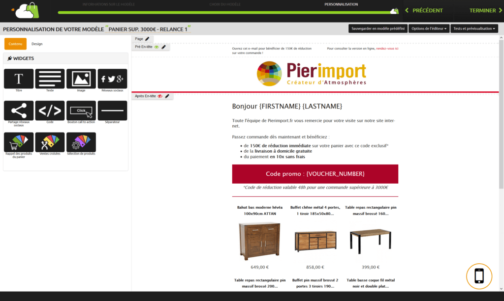 code promotionnels technique relancer client off site
