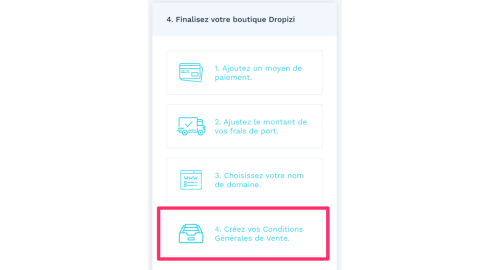 Comment créer son site de dropshipping Dropizi - création des cgv