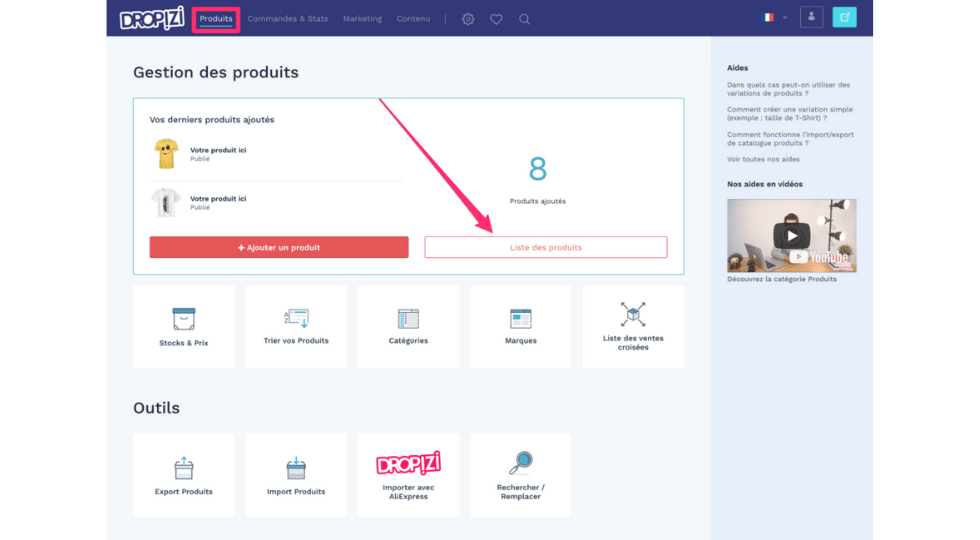 Comment créer son site de dropshipping Dropizi - gestion des produits
