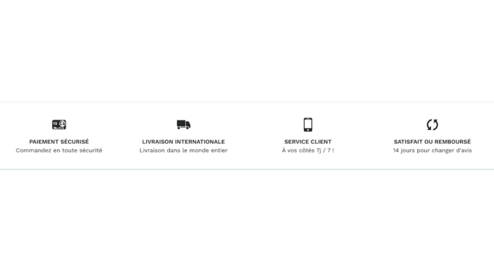 Comment créer son site de dropshipping Dropizi - icônes de rassurance