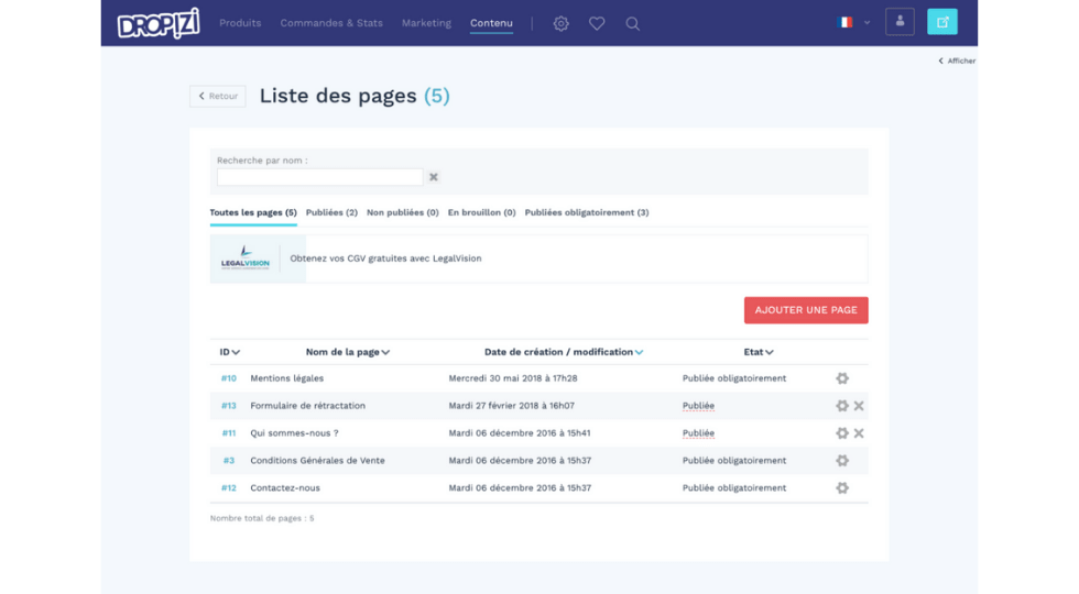 Comment créer son site de dropshipping Dropizi - liste des pages