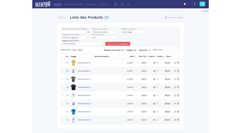 Comment créer son site de dropshipping Dropizi - liste des produits