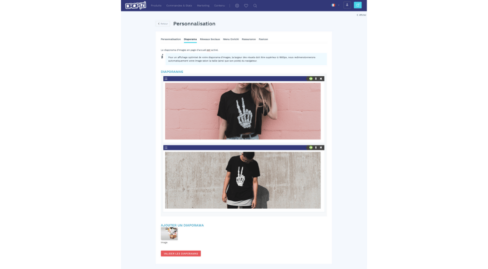 Comment créer son site de dropshipping Dropizi - personnalisation du diaporama