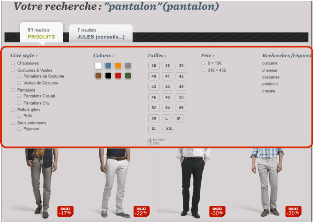 filtres produits recheche optimise navigation