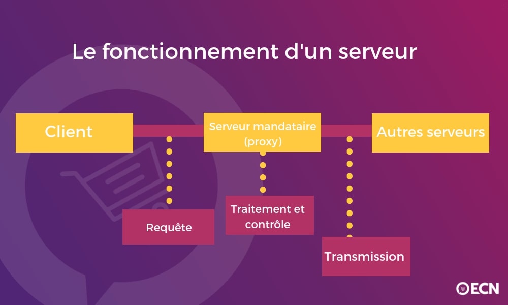 infographie fonctionnement d'un serveur hébergement e-commerce