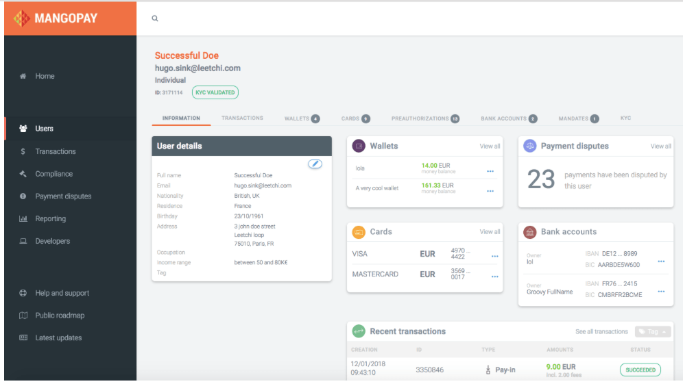 mangopay solution paiement image exemple profil utilisateur