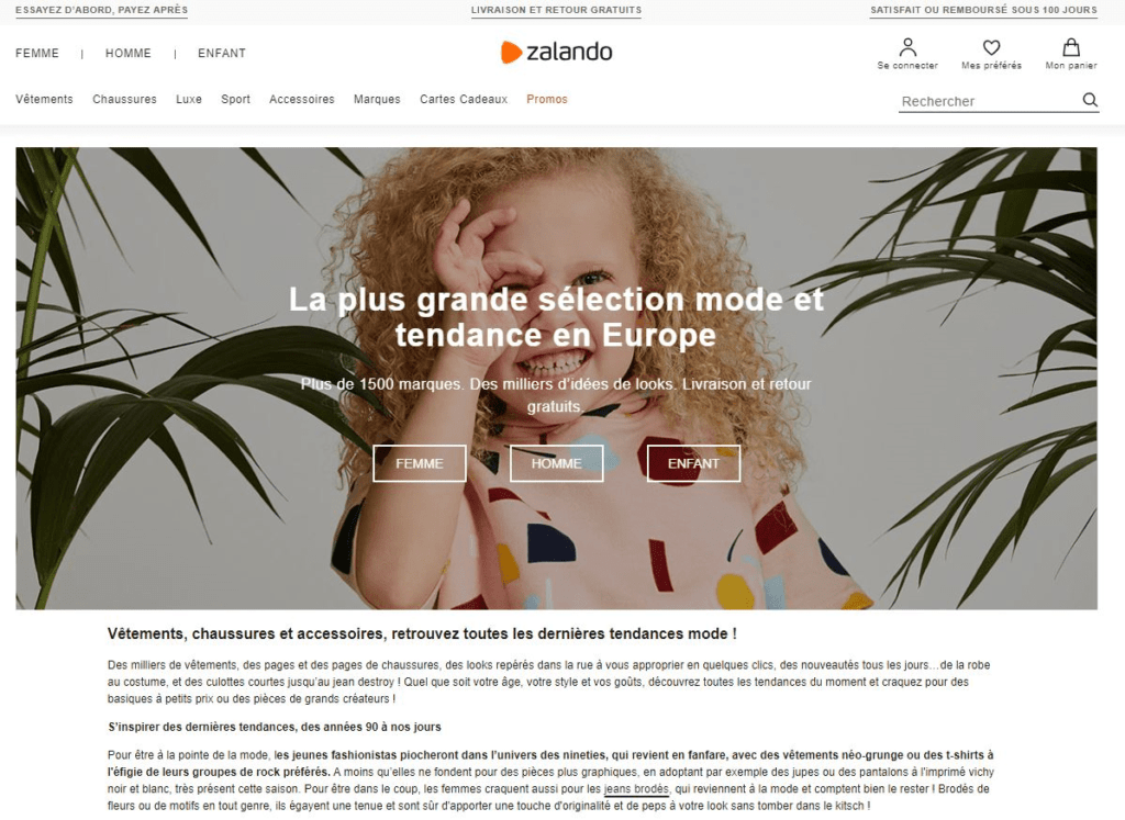 page accueil optimisee zalando