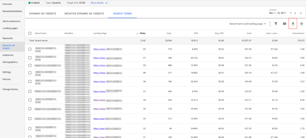 termes recherche section cibles dynamiques annonce adwords genere trafic 