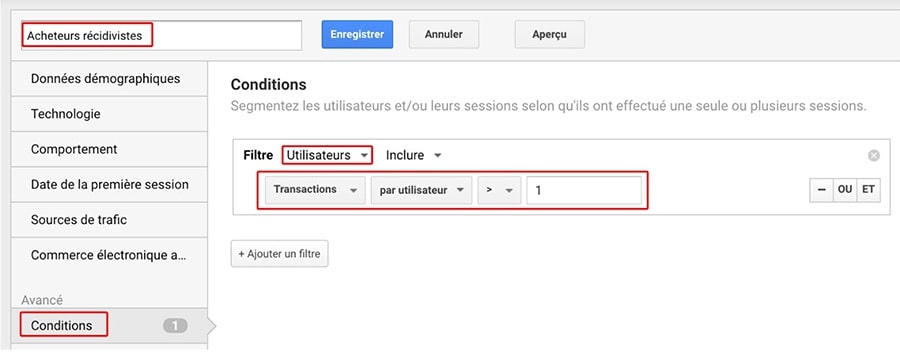 Acheteurs récidivistes sur Google Analytics