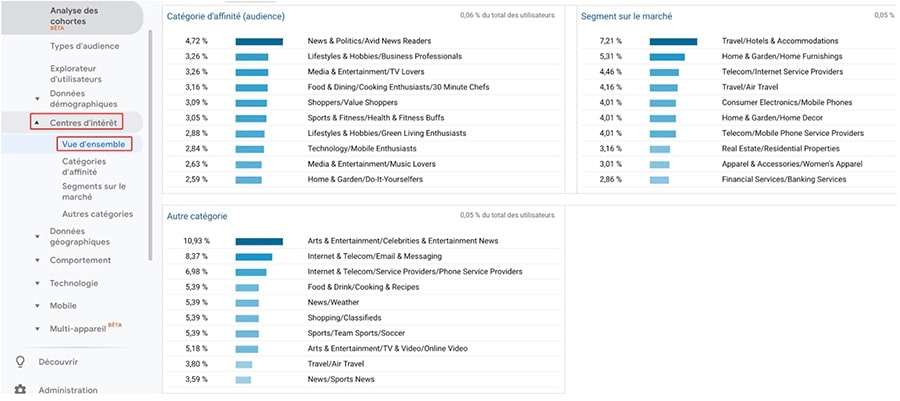 Centres d'intérêts sur Google Analytics