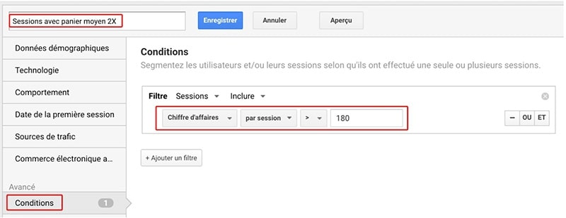 Conditions sur Google Analytics