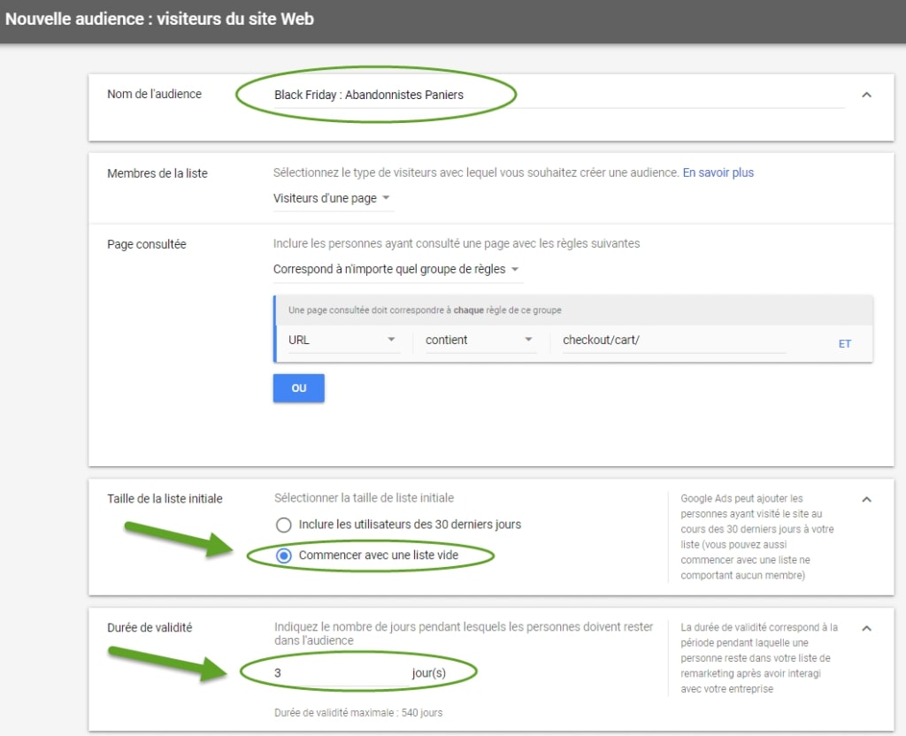 Création de différentes audiences pour le Black Friday