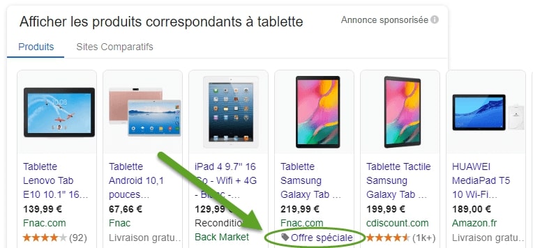 Intégration du prix dans Google Shopping