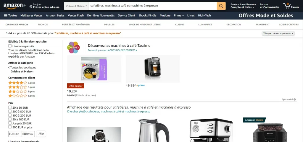 Exemple d'e-retail media sur Amazon