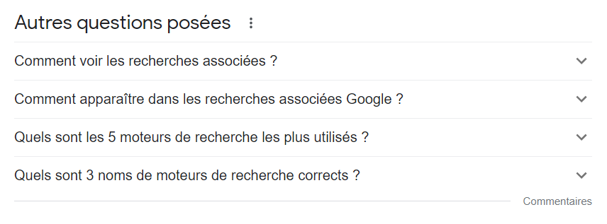 Exemple de recherches associées sur Google