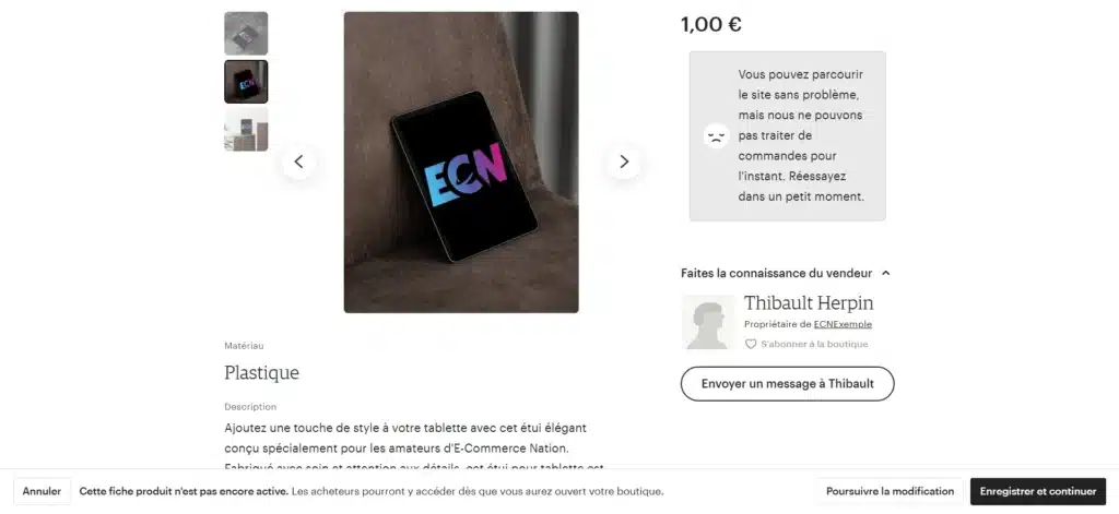 Fiche produit Etsy