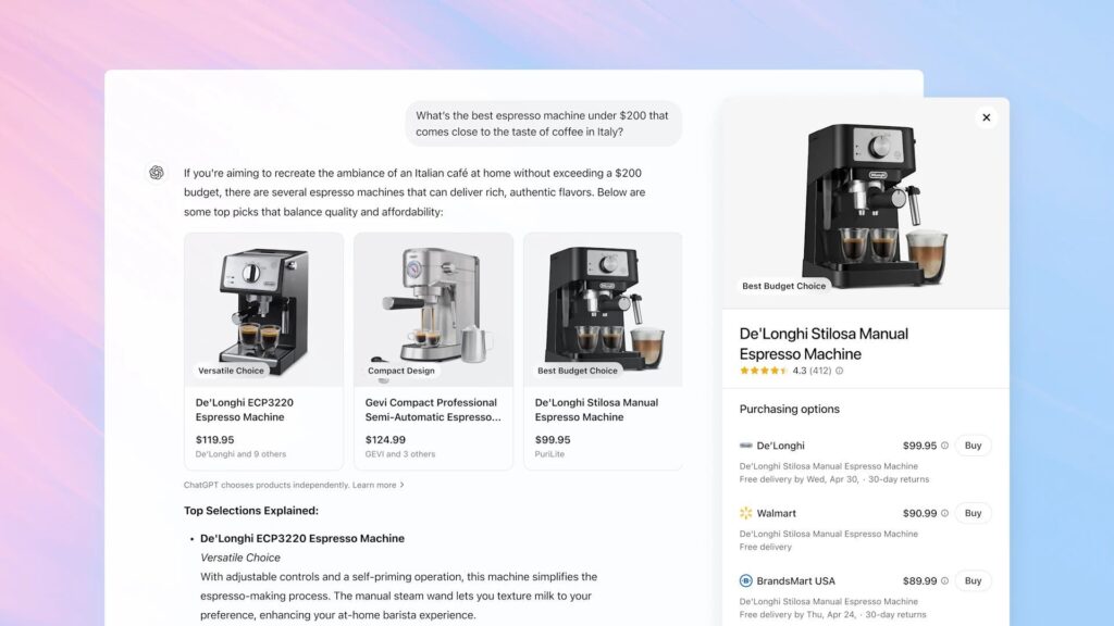 exemple chatpgt shopping machine &agrave; caf&eacute;