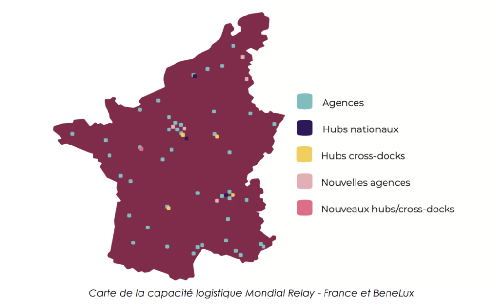 Mondial Relay renforce sa logistique pour gérer jusqu’à 8 millions de colis par semaine d’ici fin 2025 Carte de la capacité logistique Mondial Relay