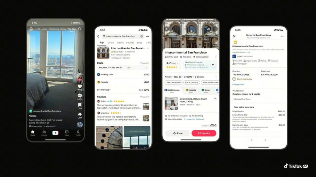 TikTok GO : TikTok permet de réserver hôtels et activités sans quitter l’application tiktok go - exemple