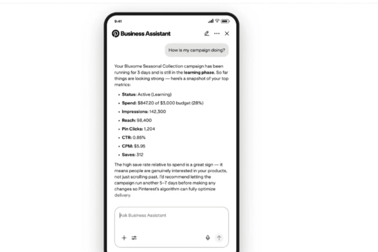Pinterest lance Ask Pinterest pour tester le shopping personnalisé par IA Business Assistant Pinterest exemple