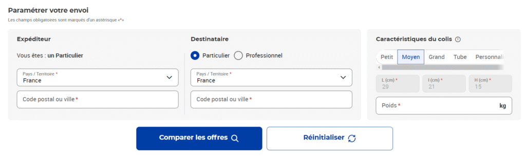 comparateur en ligne colis la poste exemple interface