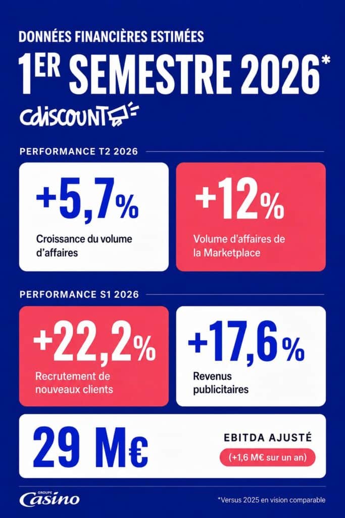 Cdiscount S1 2026 : la rentabilité passe par le retail media, la data et la marketplace chiffres clés de Cdiscount au S1 2026