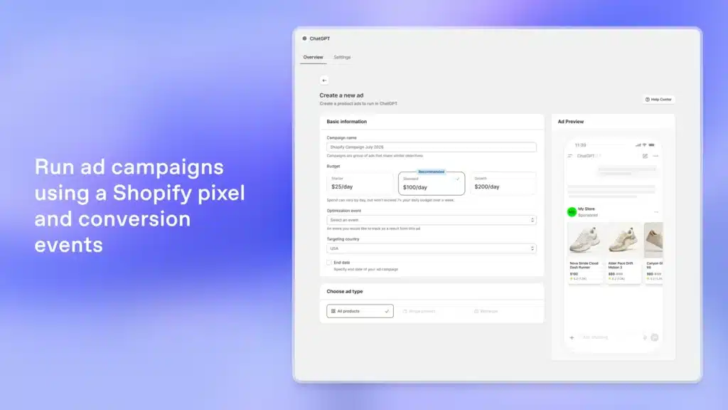 campagne chatgpt ads manager -shopify