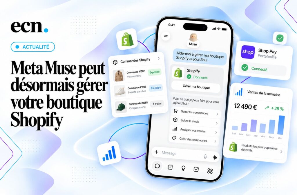 Shopify ouvre ses boutiques à Meta Muse produits, stocks et analytics pilotables par IA