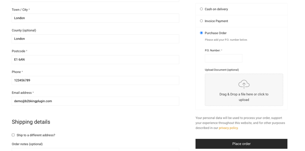 B2BKing page de paiement